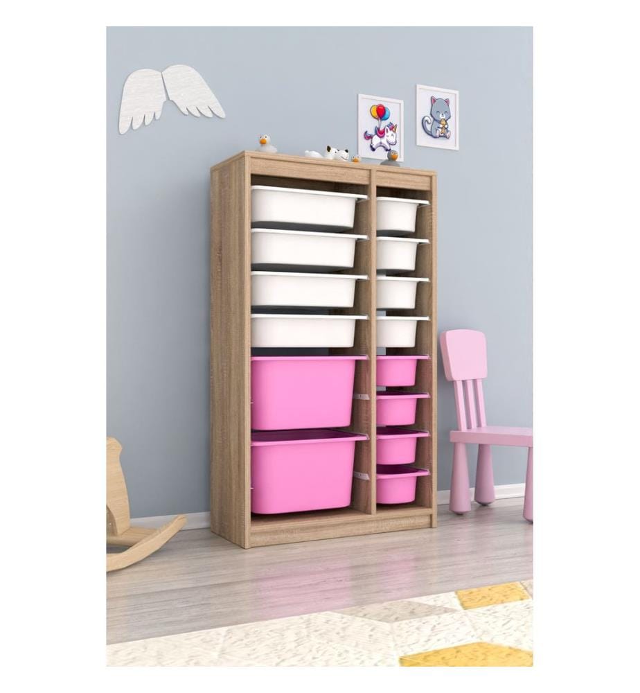 Armoire multifonction, Sonomo blanc, rose, panneau de particules 100 % mélaminé