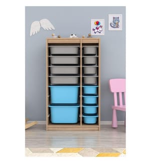 Armoire polyvalente, Sonomo gris, bleu, panneau de particules 100 % revêtu de mélamine