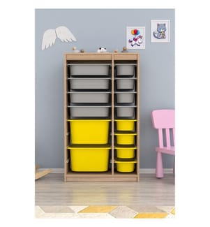 Armoire multifonction, Sonomo gris, jaune, panneau de particules 100 % revêtu de mélamine