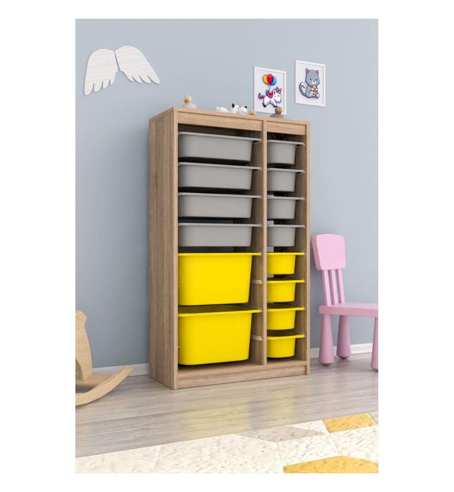 Multi Purpose Cabinet, Sonomo Grey, Yellow, 100% MELAMINE COATED PARTICLE BOARD