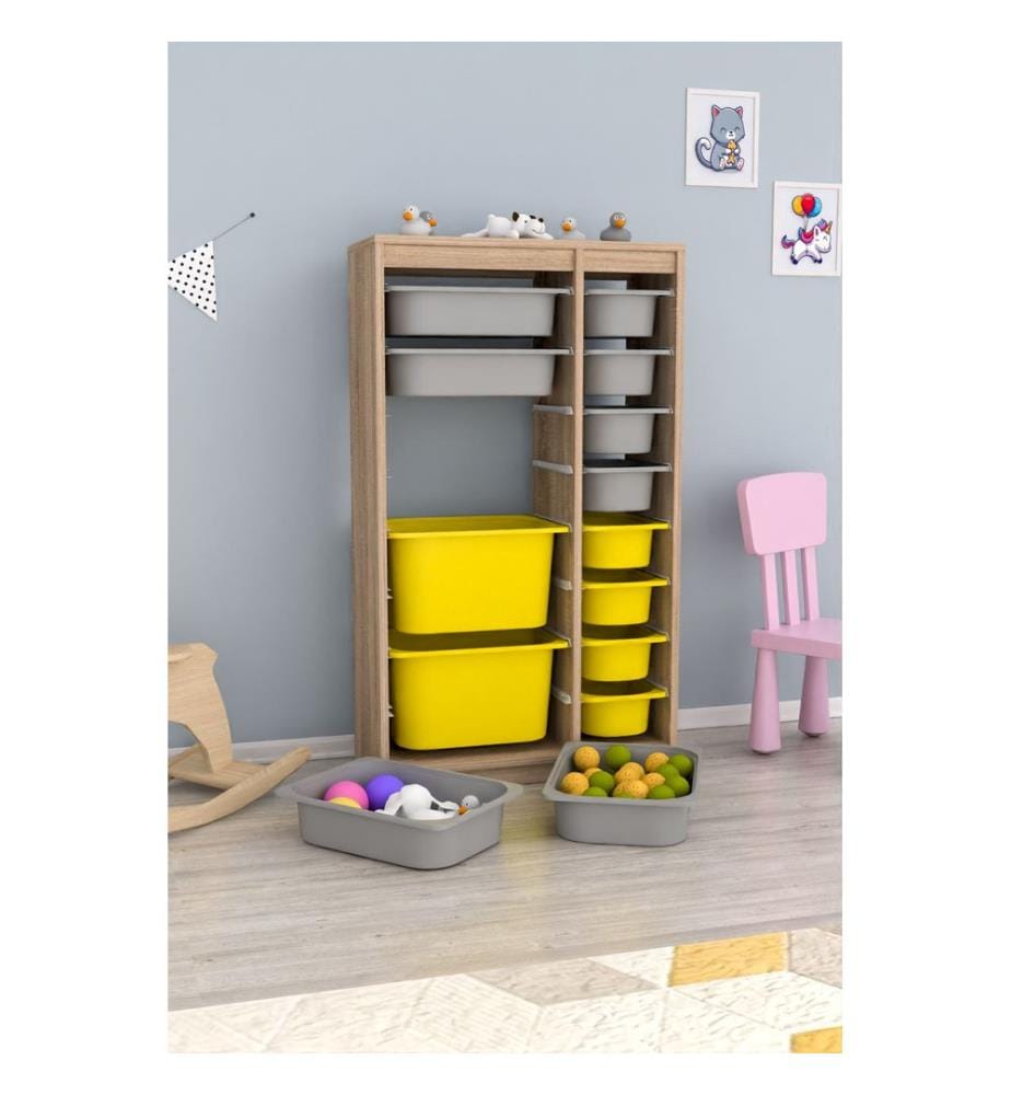 Multi Purpose Cabinet, Sonomo Grey, Yellow, 100% MELAMINE COATED PARTICLE BOARD