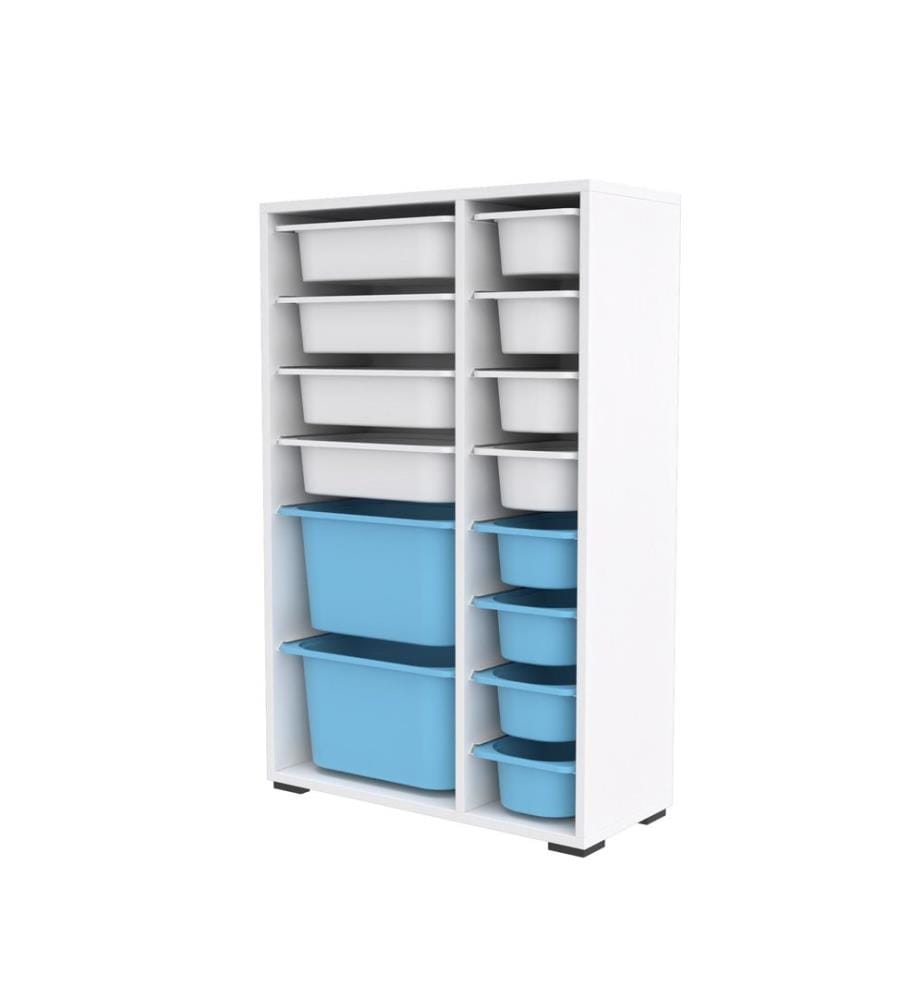 Armoire multifonction, blanche, bleue, PANNEAU DE PARTICULES 100 % MÉLAMINÉ, pieds en plastique
