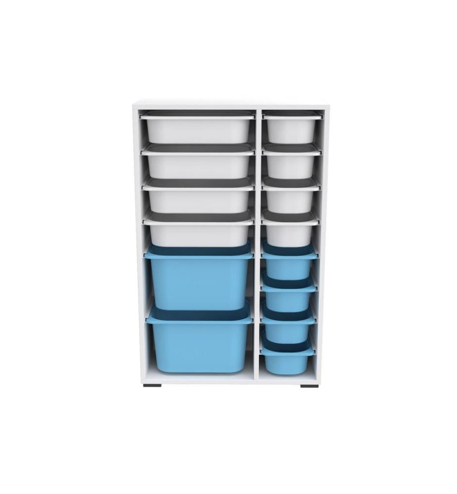 Armoire multifonction, blanche, bleue, PANNEAU DE PARTICULES 100 % MÉLAMINÉ, pieds en plastique