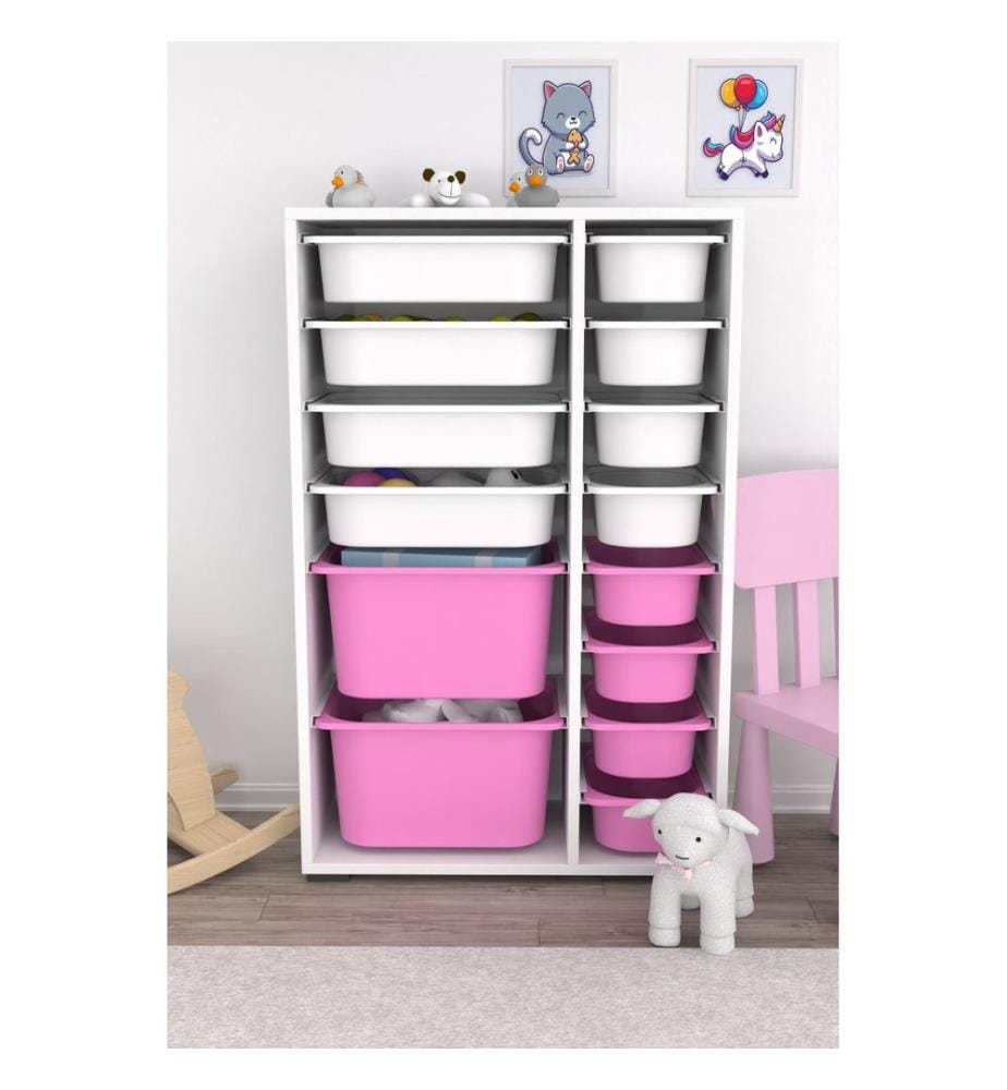 Armoire multifonction, blanche, rose, PANNEAU DE PARTICULES 100 % MÉLAMINÉ, pieds en plastique