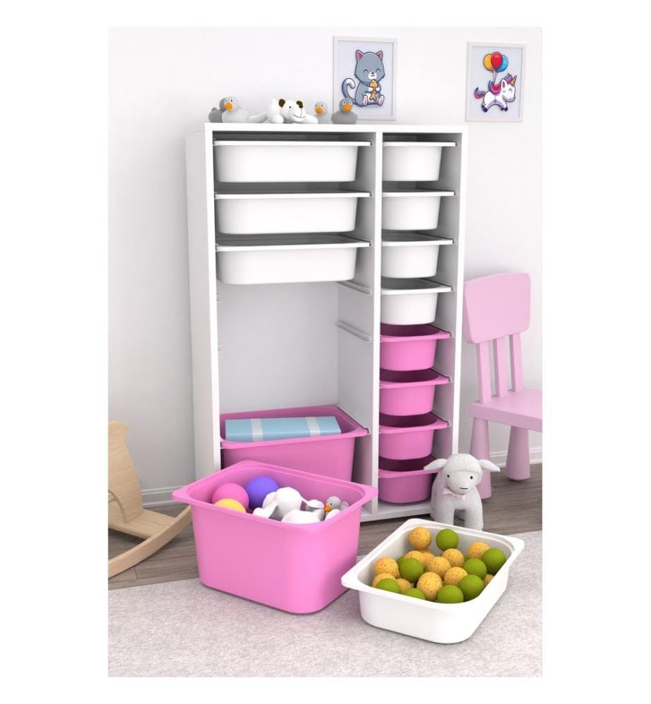 Armoire multifonction, blanche, rose, PANNEAU DE PARTICULES 100 % MÉLAMINÉ, pieds en plastique