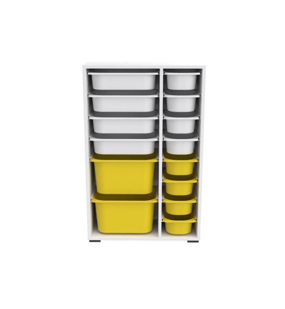 Armoire multifonction, blanche, jaune, PANNEAU DE PARTICULES 100 % MÉLAMINÉ, pieds en plastique