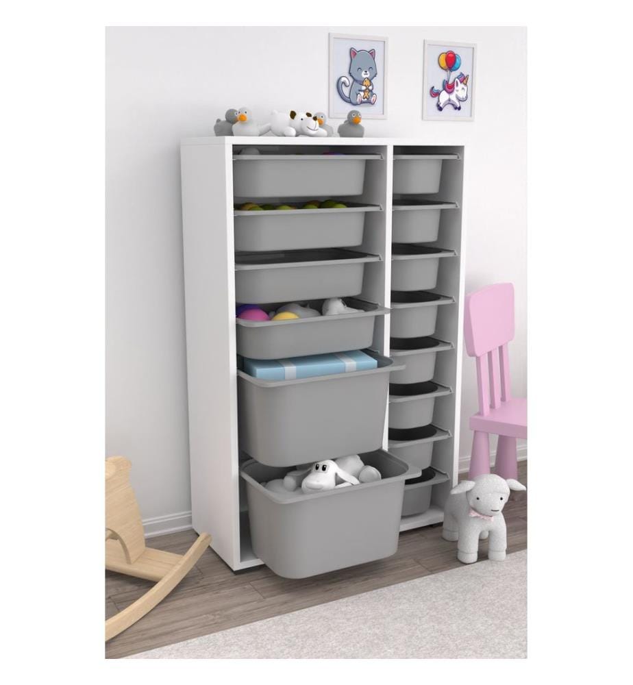 Mehrzweckschrank, weiss, grau, 100 % MELAMINBESCHICHTETE SPANPLATTE, Kunststoffbeine