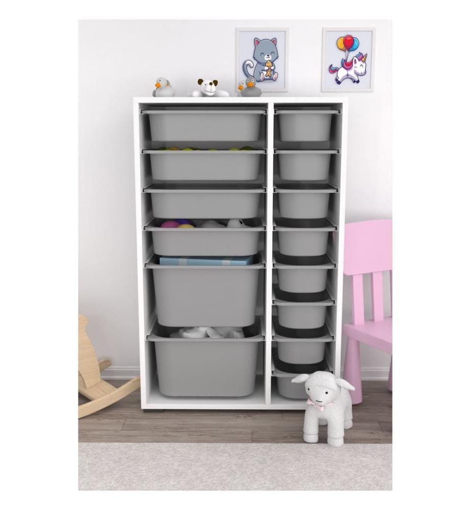 Mehrzweckschrank, weiss, grau, 100 % MELAMINBESCHICHTETE SPANPLATTE, Kunststoffbeine