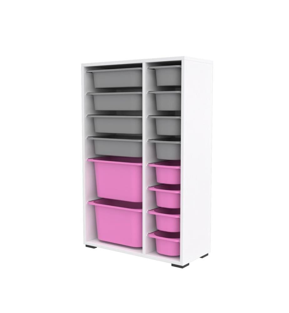 Armoire multifonction, blanc, gris, rose, PANNEAUX DE PARTICULES 100 % MÉLAMINÉS, pieds en plastique