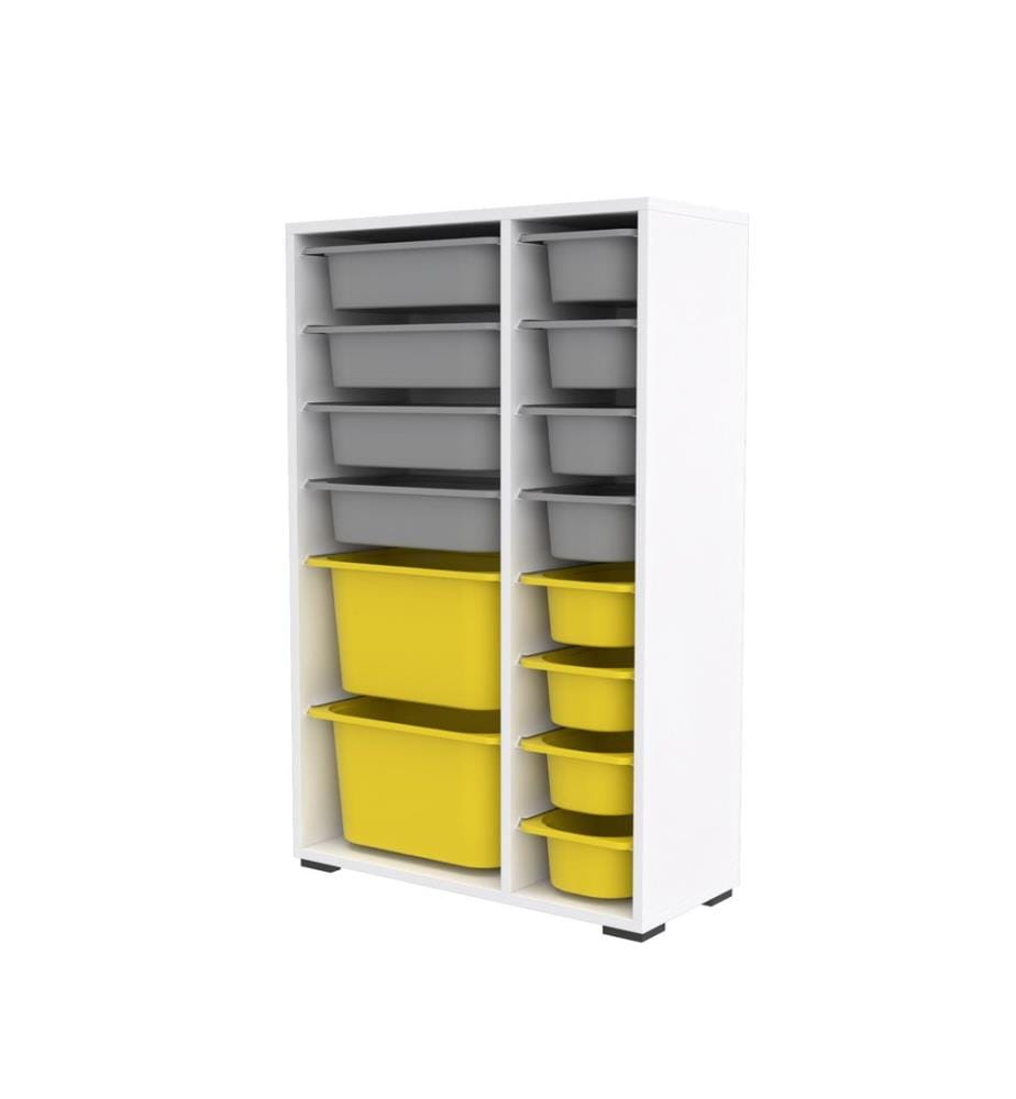 Armoire multifonction, blanc, gris, jaune, panneau de particules 100 % mélaminé, pieds en plastique