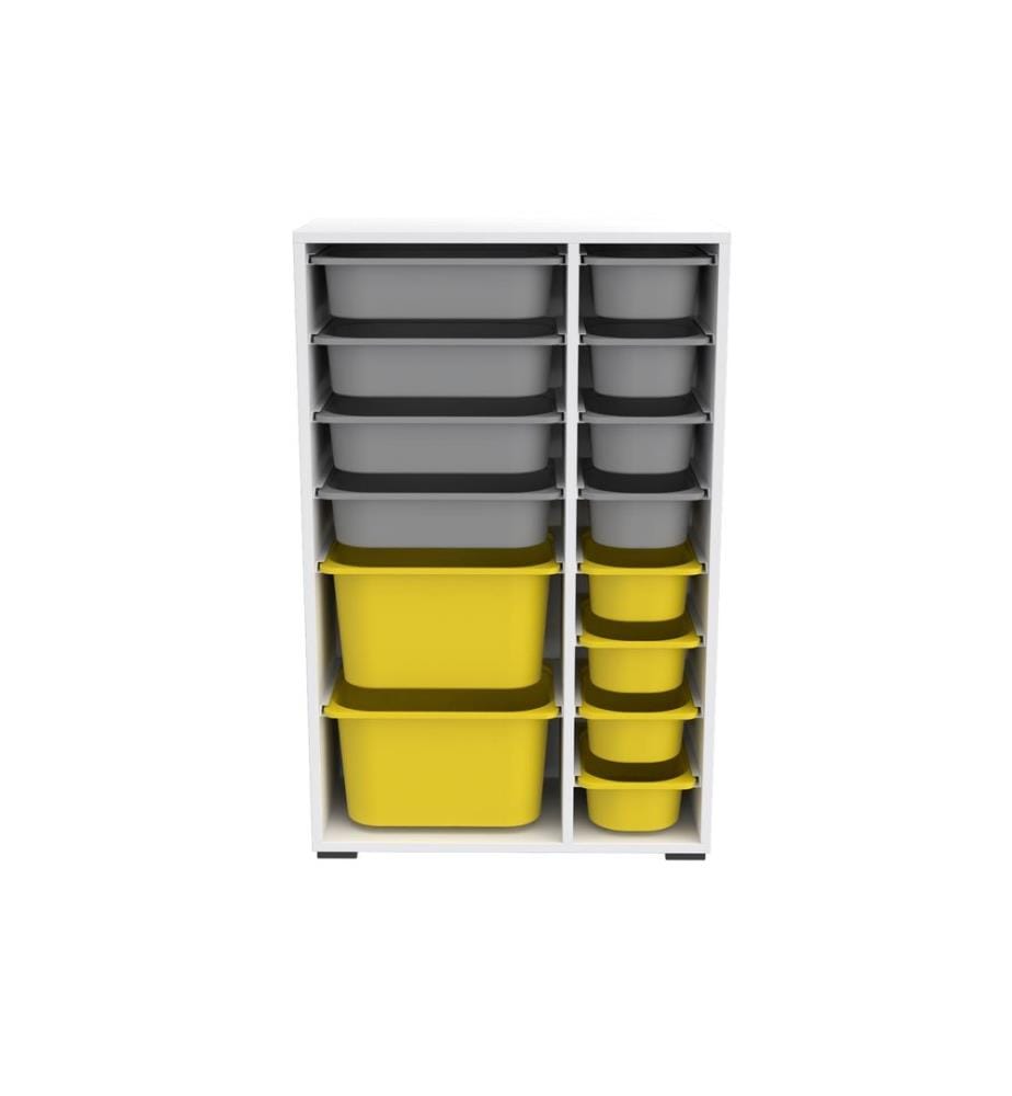 Armoire multifonction, blanc, gris, jaune, panneau de particules 100 % mélaminé, pieds en plastique