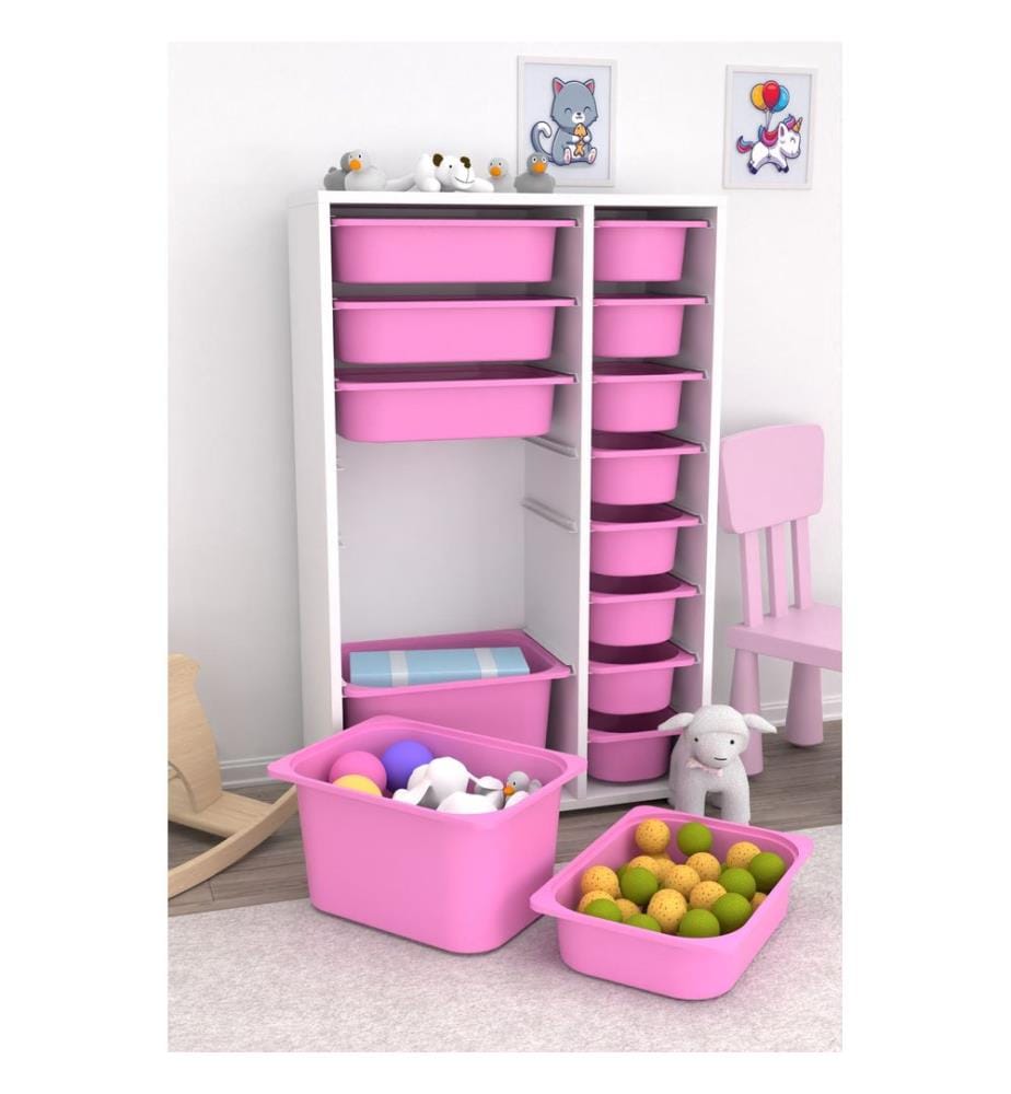 Armoire multifonction, blanche, rose, PANNEAU DE PARTICULES 100 % MÉLAMINÉ, pieds en plastique