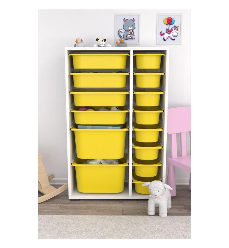 Mehrzweckschrank, weiss, gelb, 100 % MELAMINBESCHICHTETE SPANPLATTE, Kunststoffbeine