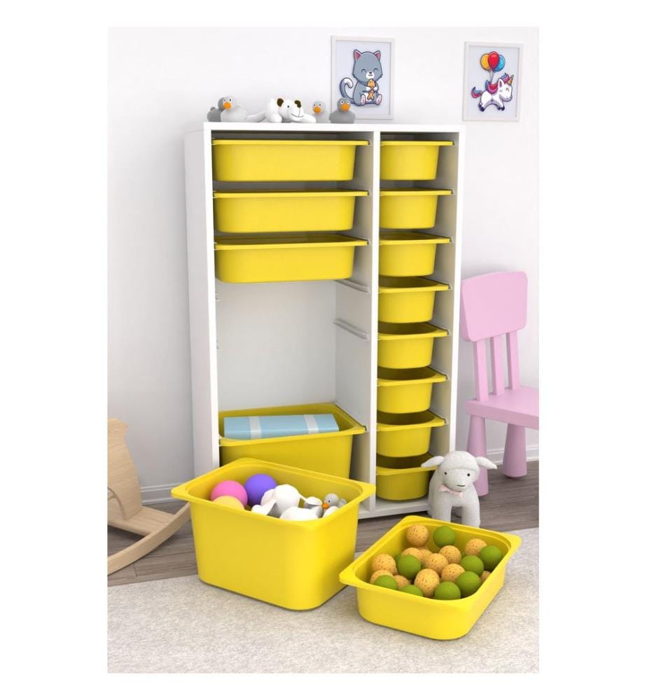 Mehrzweckschrank, weiss, gelb, 100 % MELAMINBESCHICHTETE SPANPLATTE, Kunststoffbeine