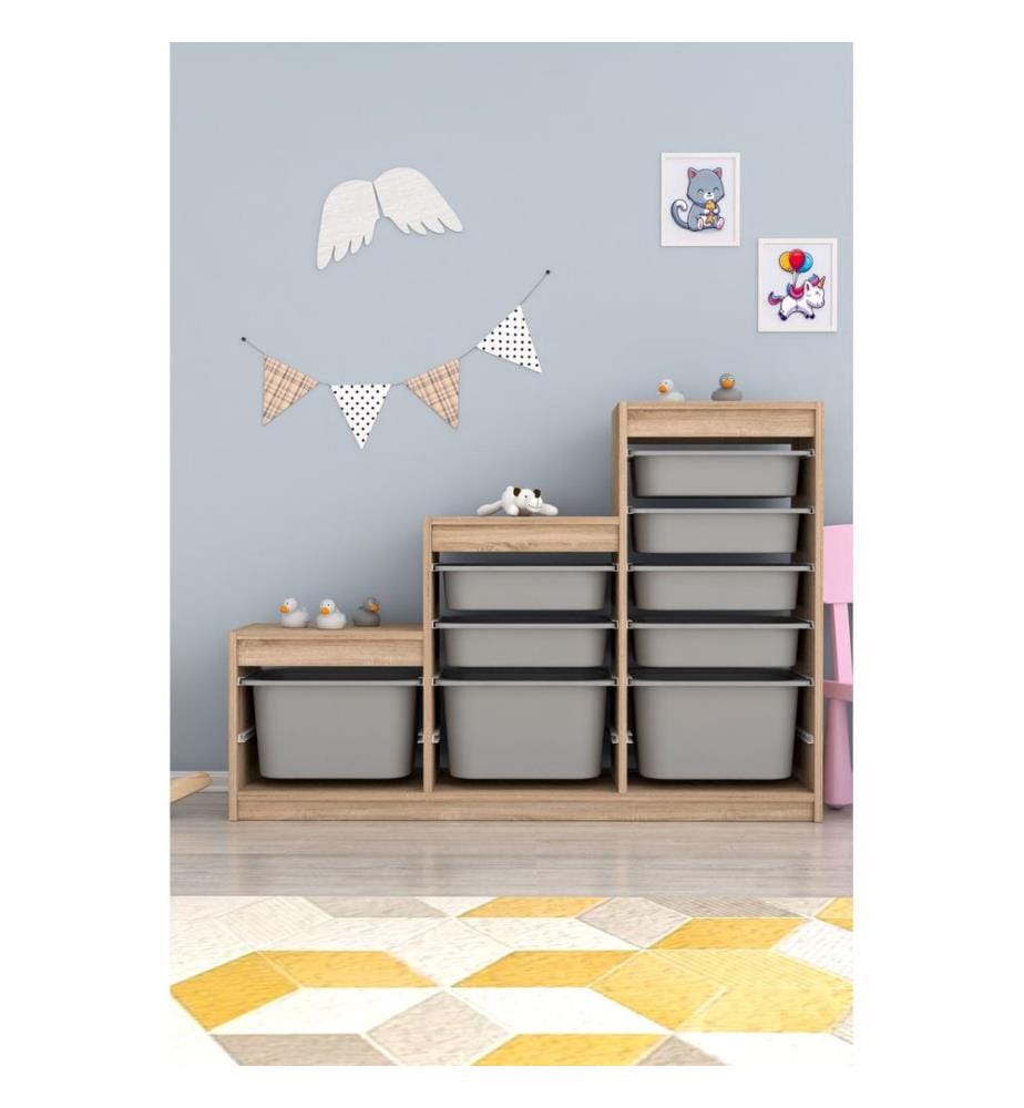 Armoire multifonction, Sonomo gris, panneau de particules 100 % mélaminé