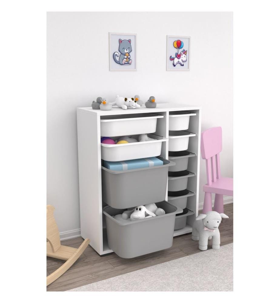 Mehrzweckschrank, weiss, grau, 100 % MELAMINBESCHICHTETE SPANPLATTE, Kunststoffbeine