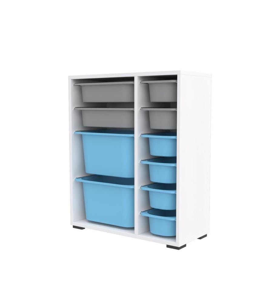 Armoire multifonction, blanc, gris, bleu, PANNEAUX DE PARTICULES 100 % MÉLAMINÉS, pieds en plastique