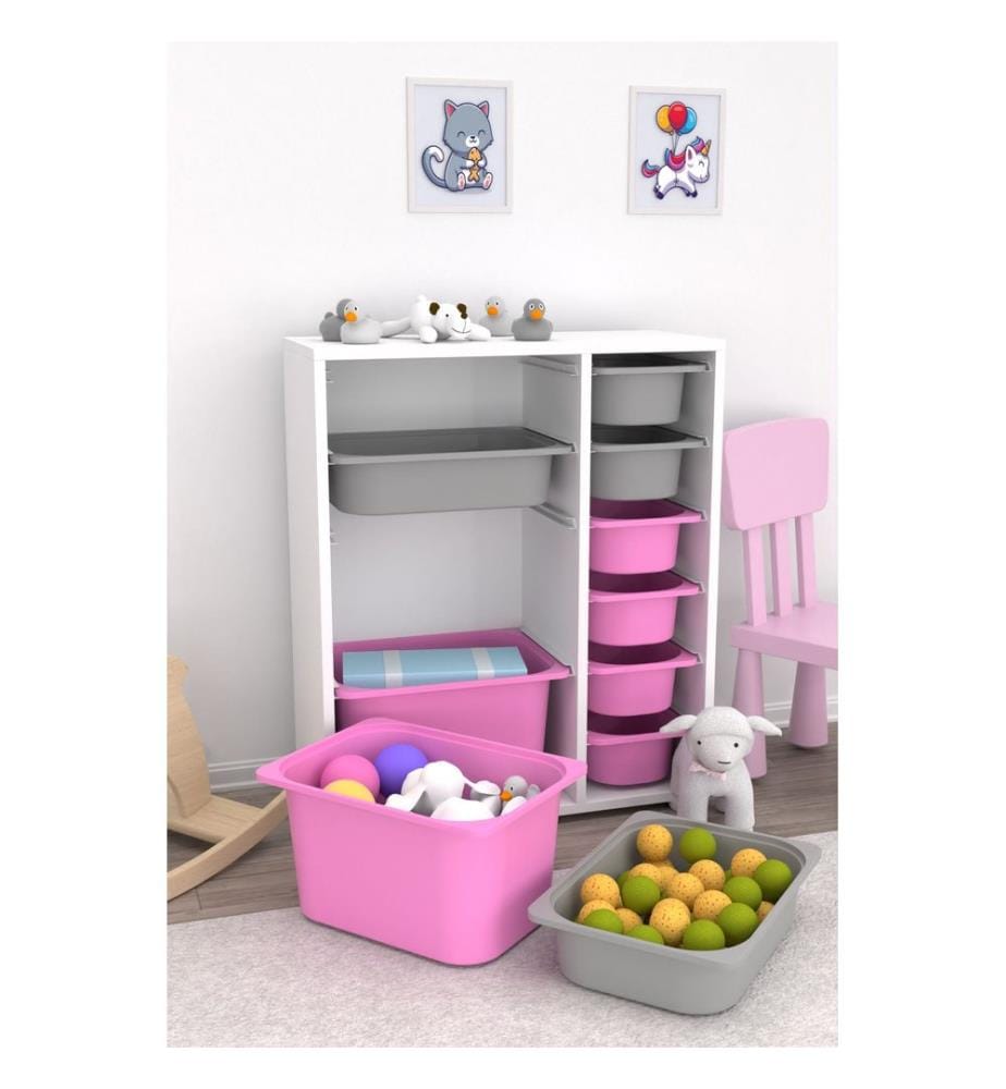 Armoire multifonction, blanc, gris, rose, PANNEAUX DE PARTICULES 100 % MÉLAMINÉS, pieds en plastique