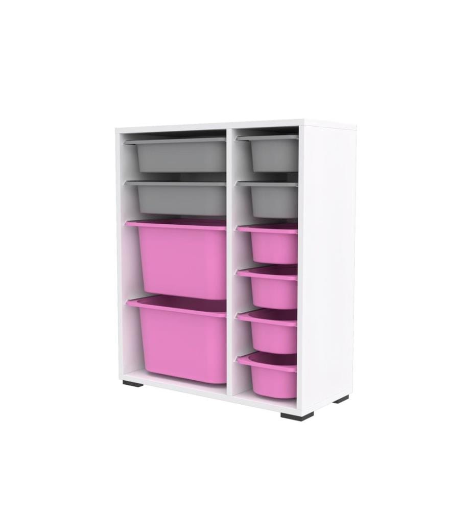 Armoire multifonction, blanc, gris, rose, PANNEAUX DE PARTICULES 100 % MÉLAMINÉS, pieds en plastique