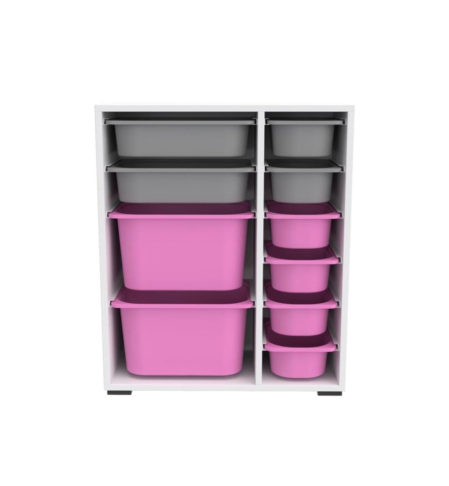 Armoire multifonction, blanc, gris, rose, PANNEAUX DE PARTICULES 100 % MÉLAMINÉS, pieds en plastique