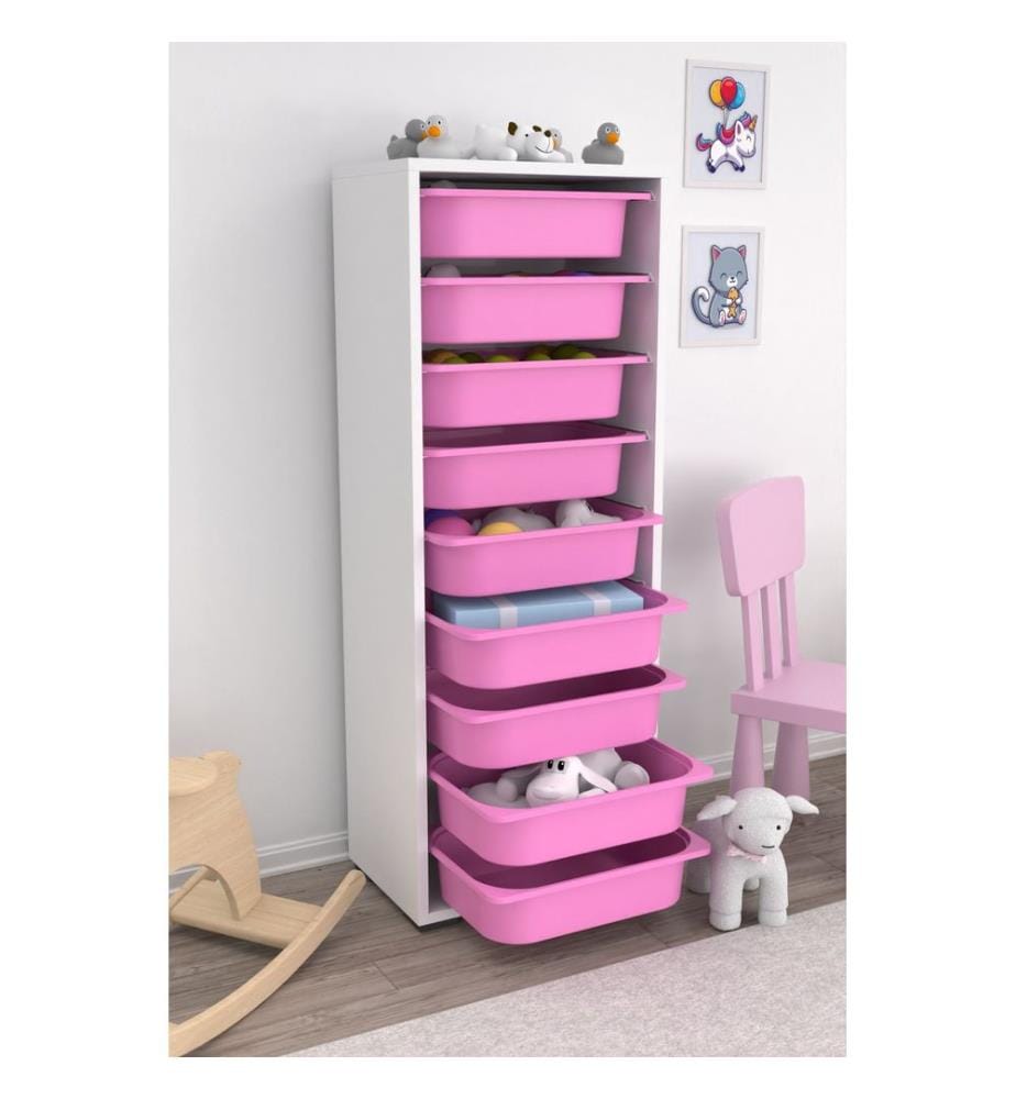 Armoire multifonction, blanche, rose, PANNEAU DE PARTICULES 100 % MÉLAMINÉ, pieds en plastique