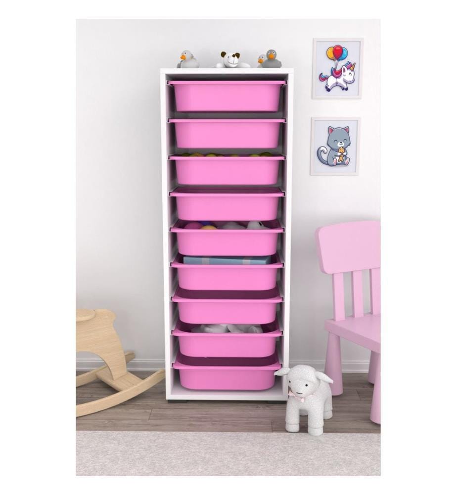 Armoire multifonction, blanche, rose, PANNEAU DE PARTICULES 100 % MÉLAMINÉ, pieds en plastique