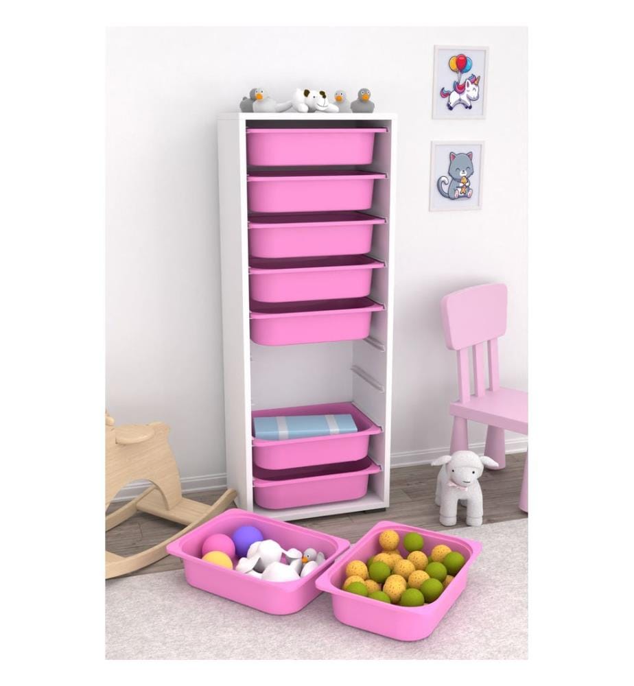 Armoire multifonction, blanche, rose, PANNEAU DE PARTICULES 100 % MÉLAMINÉ, pieds en plastique