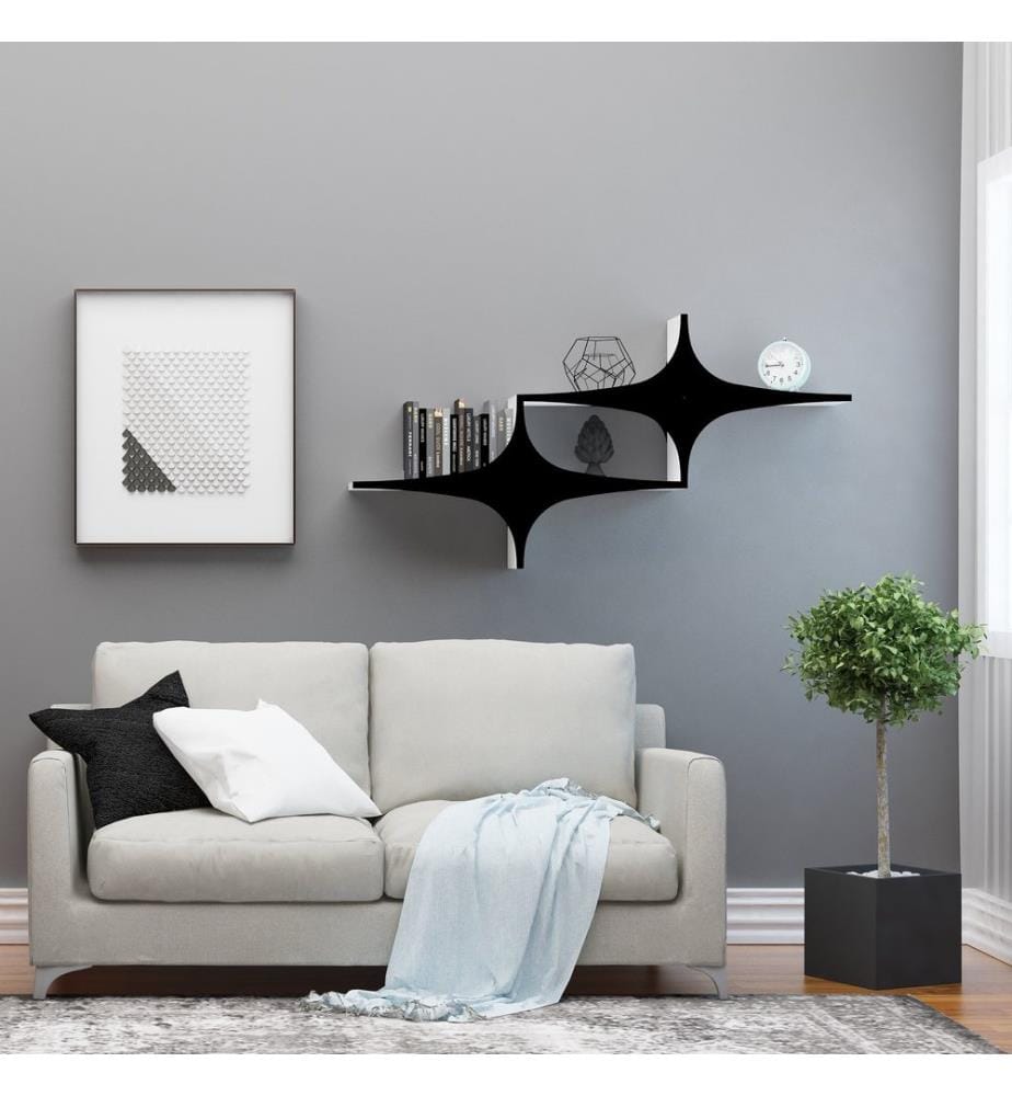 Noir, Étagères Murales, 69X135X20 cm, Plaque De Particules Enrobée De Mélamine