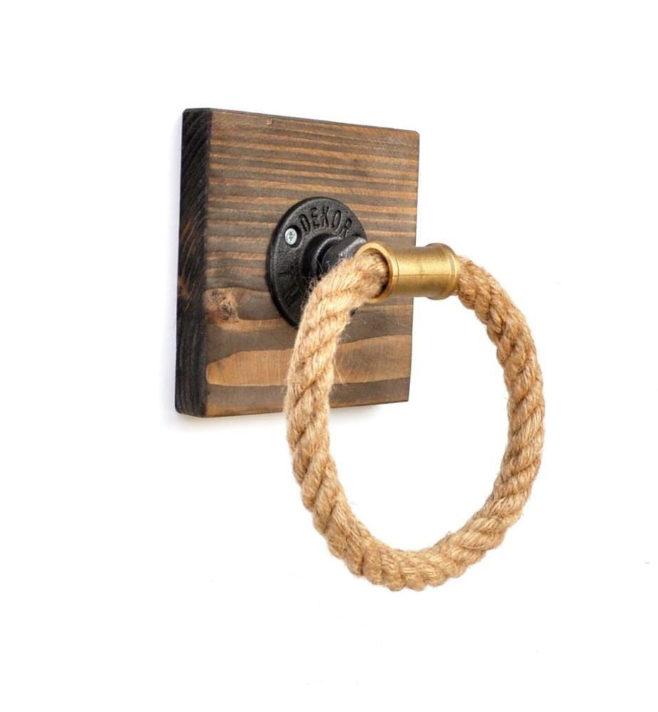 Pipe Hook, Walnut, Spruce Wood, Metal & Rope Pipe