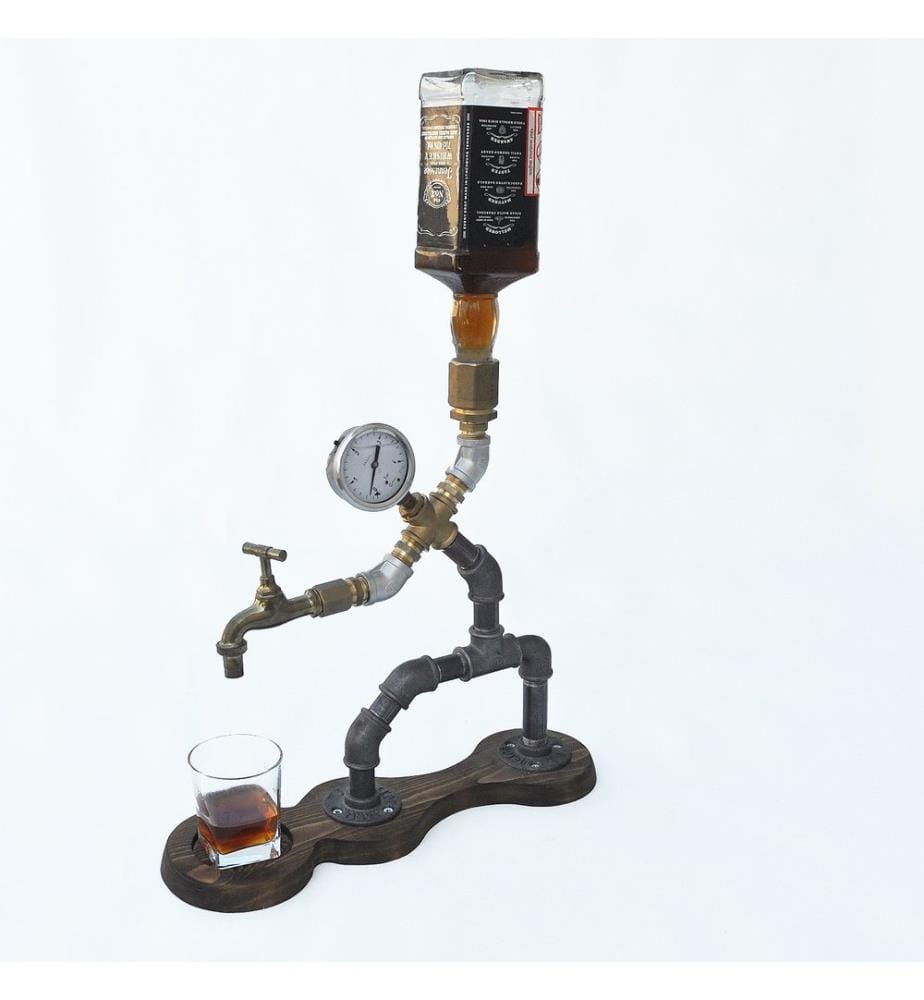 Beverage Dispenser, WalnutBlackGold, Metal, Handmade