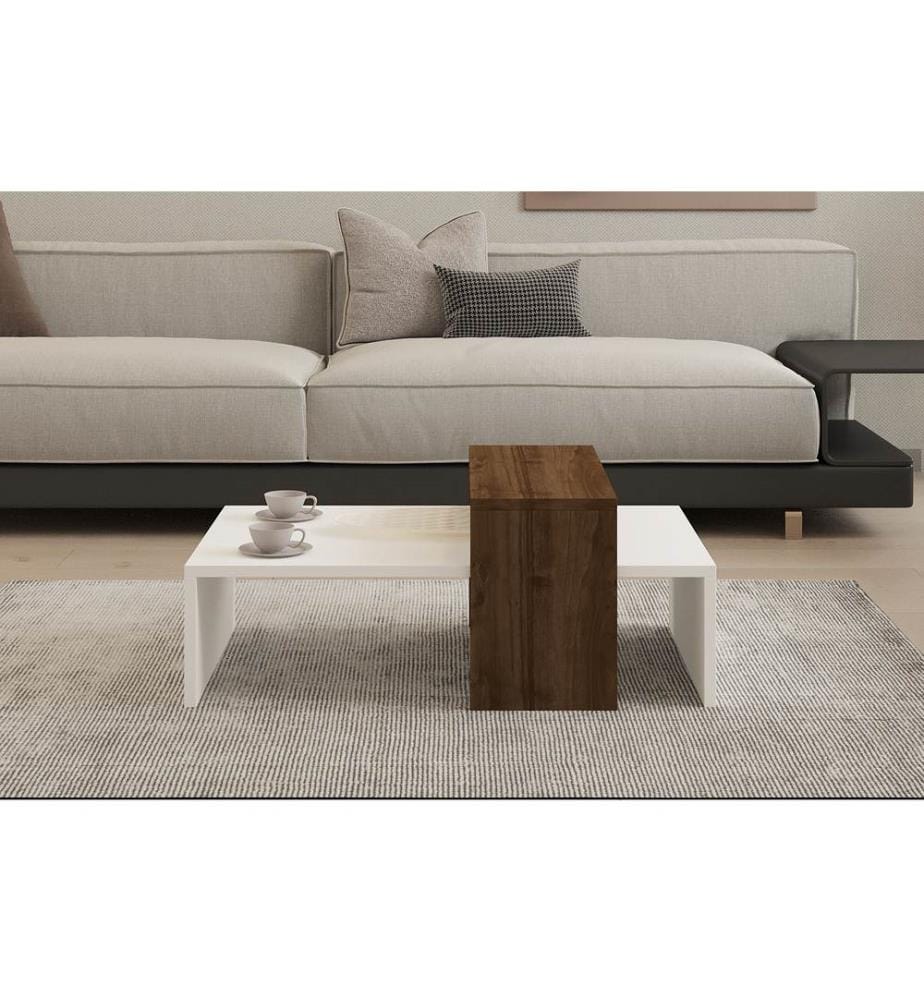 Couleur Noix, Blanc, Tables Basses, 31,8X80X50 cm, Assiette De Particules Enrobée De Mélamine