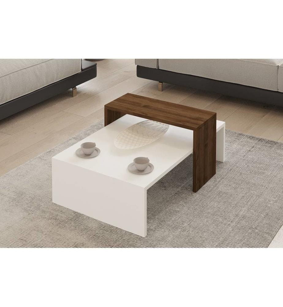 Couleur Noix, Blanc, Tables Basses, 31,8X80X50 cm, Assiette De Particules Enrobée De Mélamine