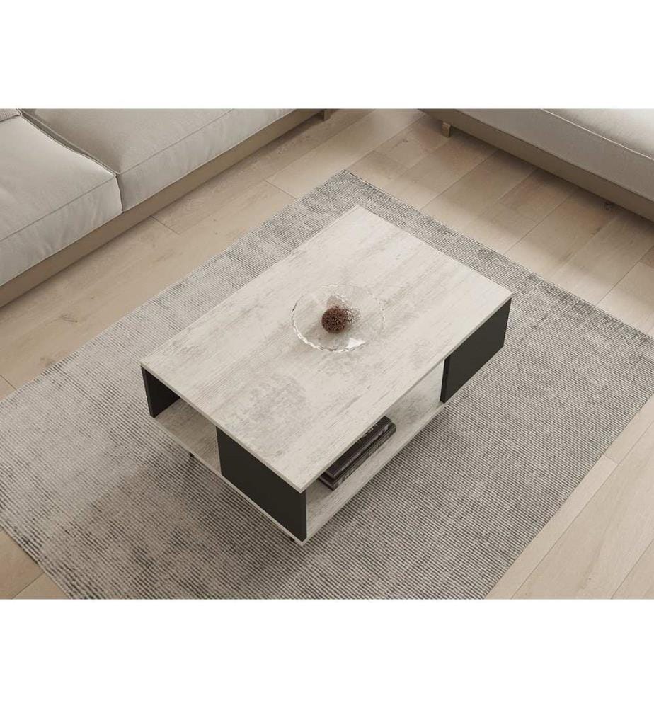 Weiss,Schwarz, Couchtische, 39,5X90X60 cm, Melaminbeschichtete Partikelplatte