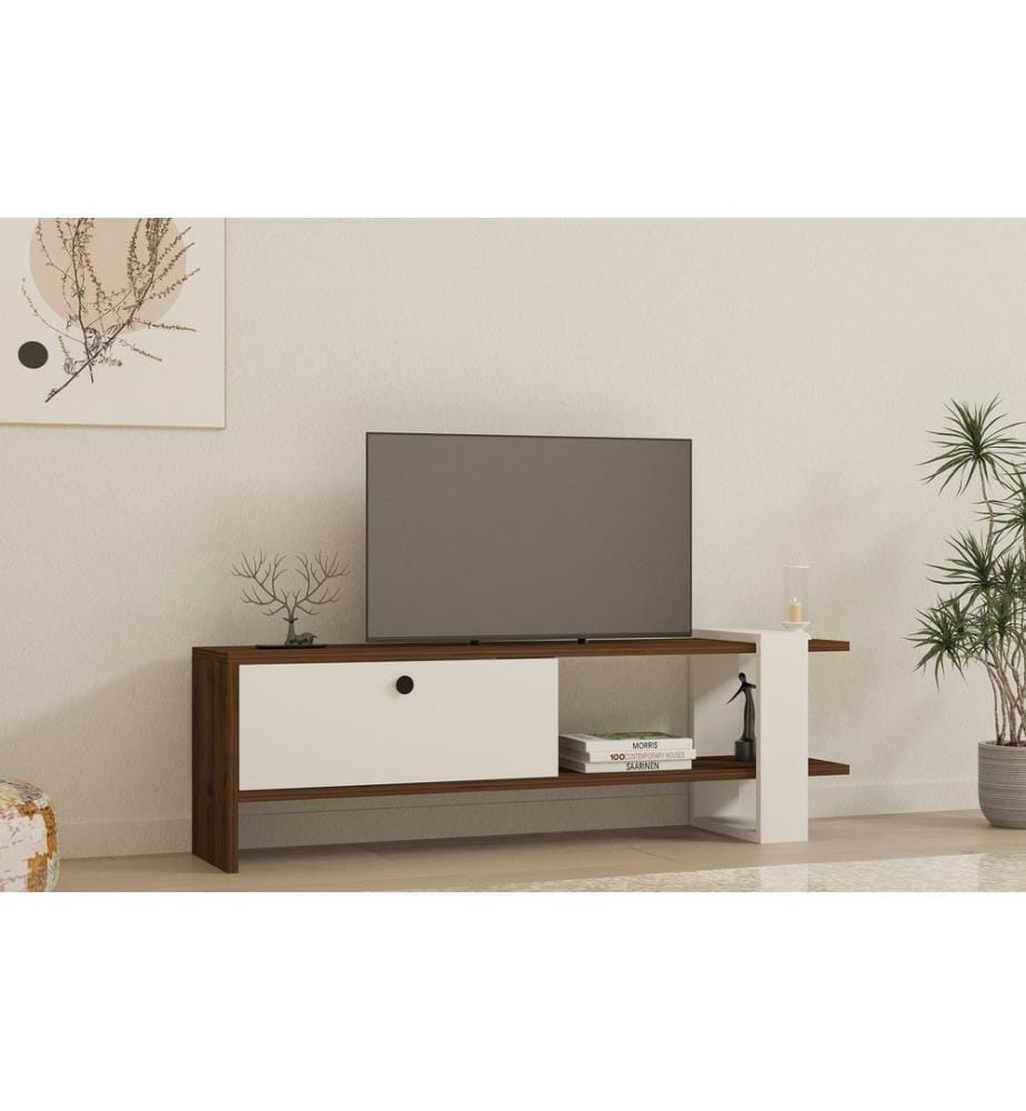 TV Stand, WalnutWhite, Melamine Coated Particle Board