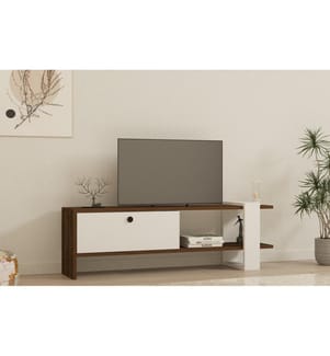 Couleur Noix, Blanc, Armoires Tv, 36,8X120X25 cm, Plaque De Particules Enrobée De Mélamine