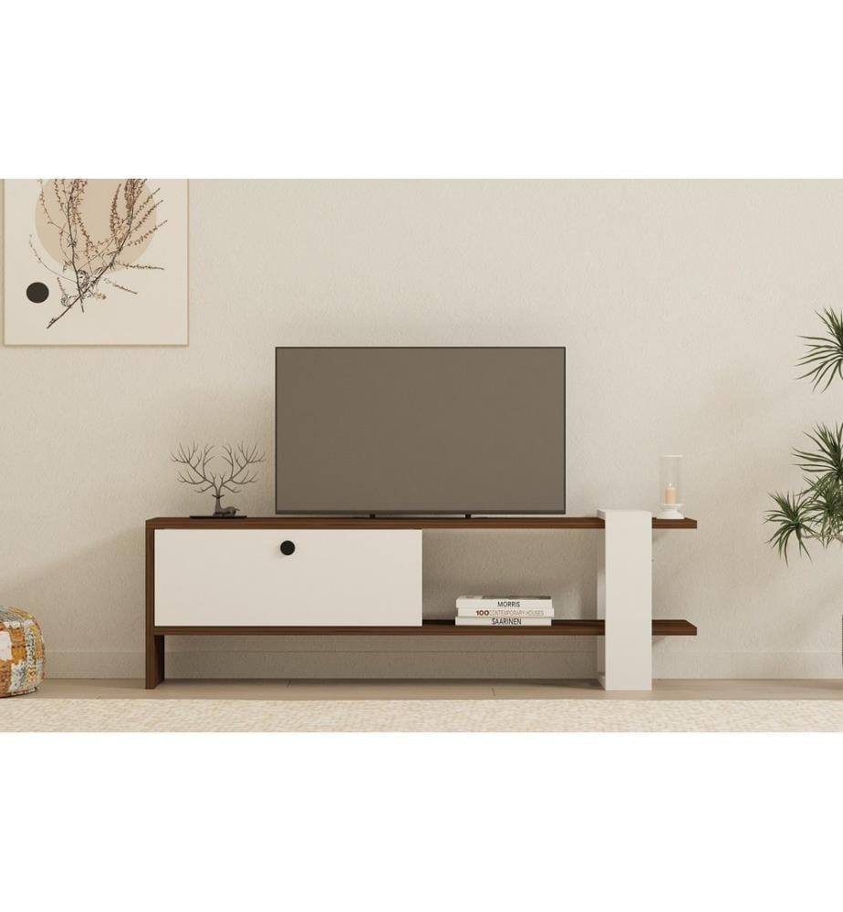 TV Stand, WalnutWhite, Melamine Coated Particle Board