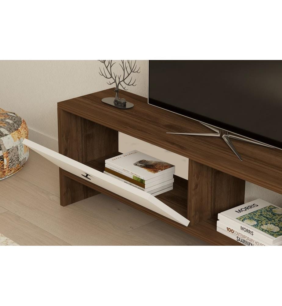 TV Stand, WalnutWhite, Melamine Coated Particle Board