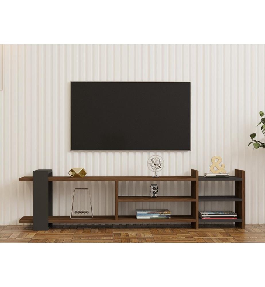 TV Stand, WalnutAnthracite, Melamine Coated Particle Board