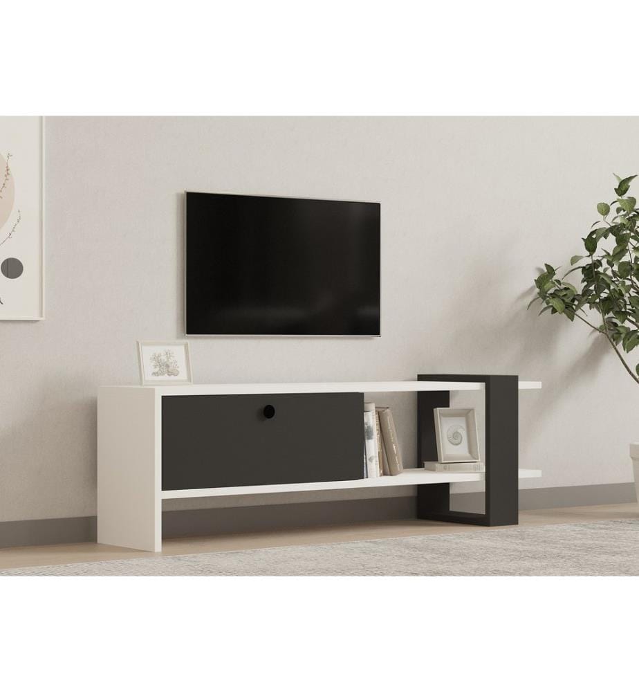 TV Stand, AnthraciteWhite, Melamine Coated Particle Board