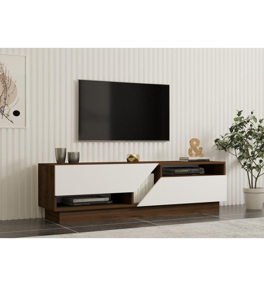 TV Stand, WalnutWhite, Melamine Coated Particle Board