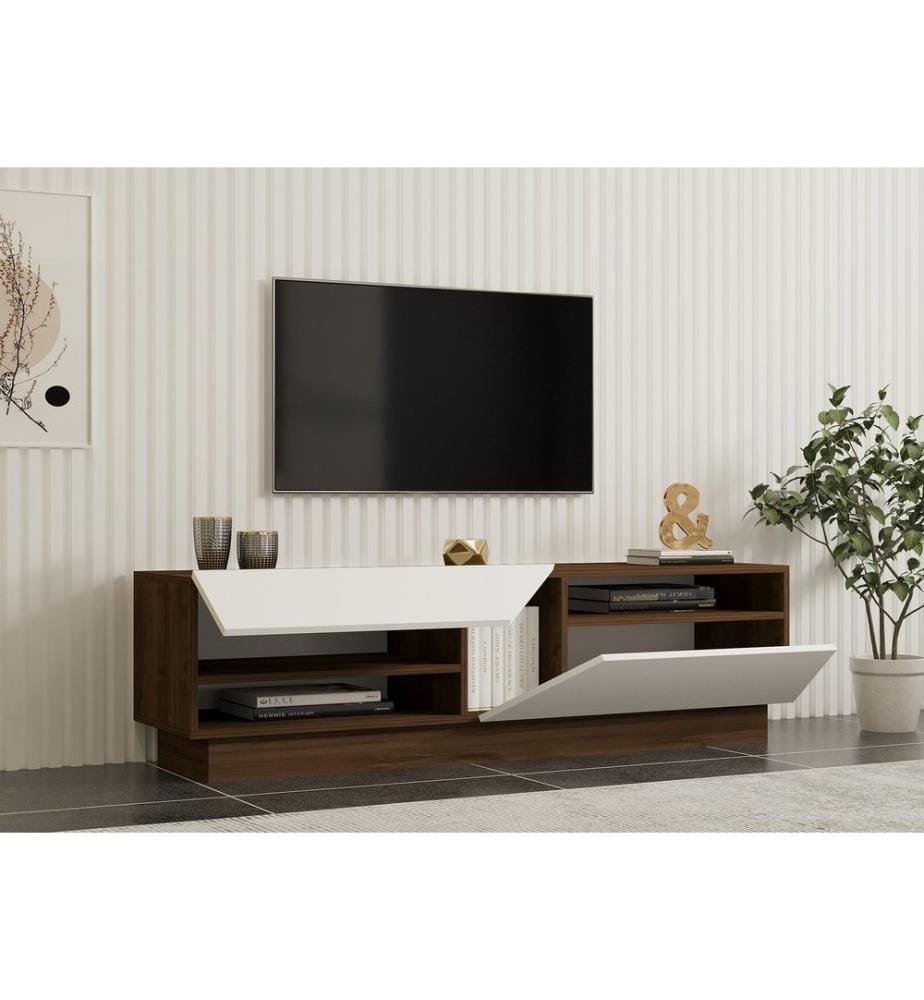 TV Stand, WalnutWhite, Melamine Coated Particle Board