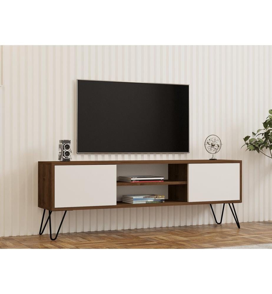 TV Stand, WalnutWhite, Melamine Coated Particle Board