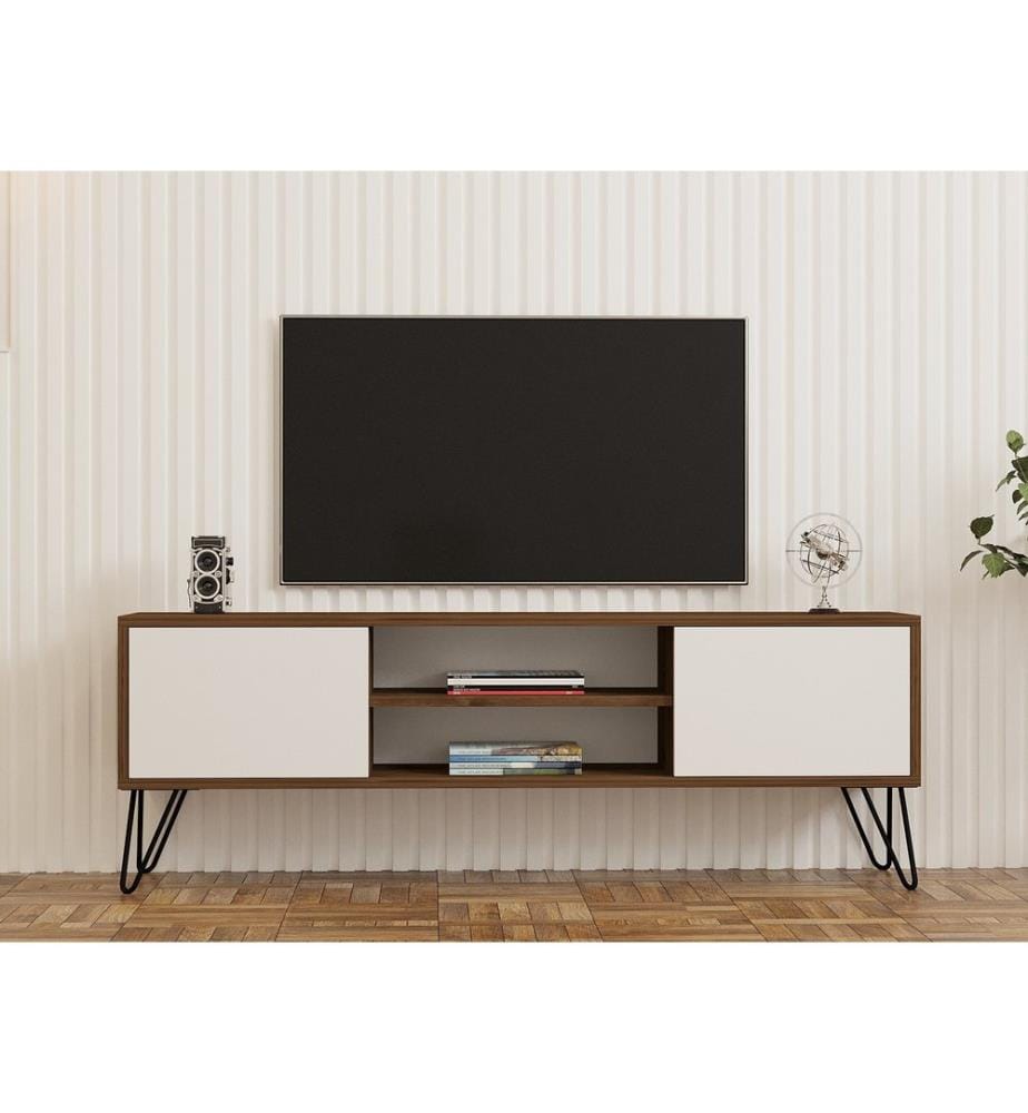TV Stand, WalnutWhite, Melamine Coated Particle Board