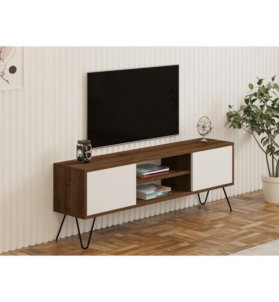 TV Stand, WalnutWhite, Melamine Coated Particle Board