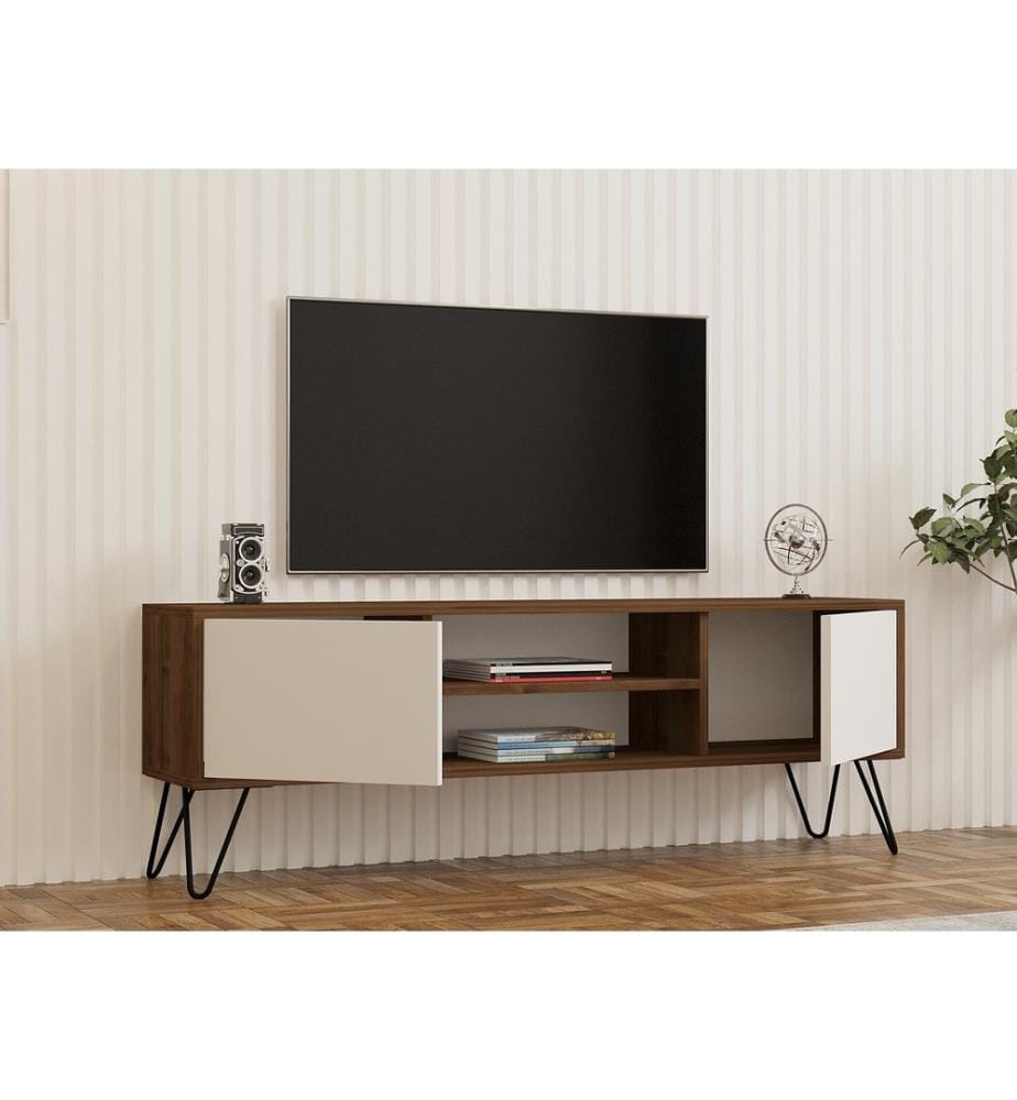 TV Stand, WalnutWhite, Melamine Coated Particle Board