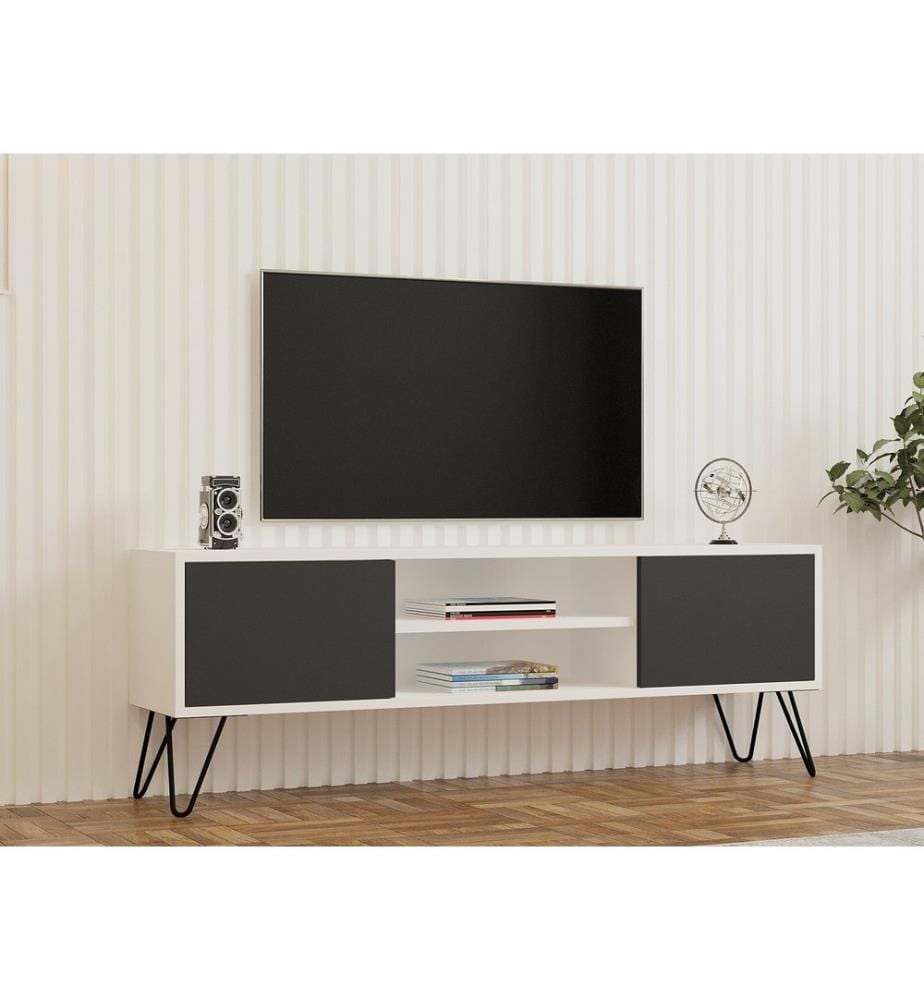 TV Stand, WhiteAnthracite, Melamine Coated Particle Board