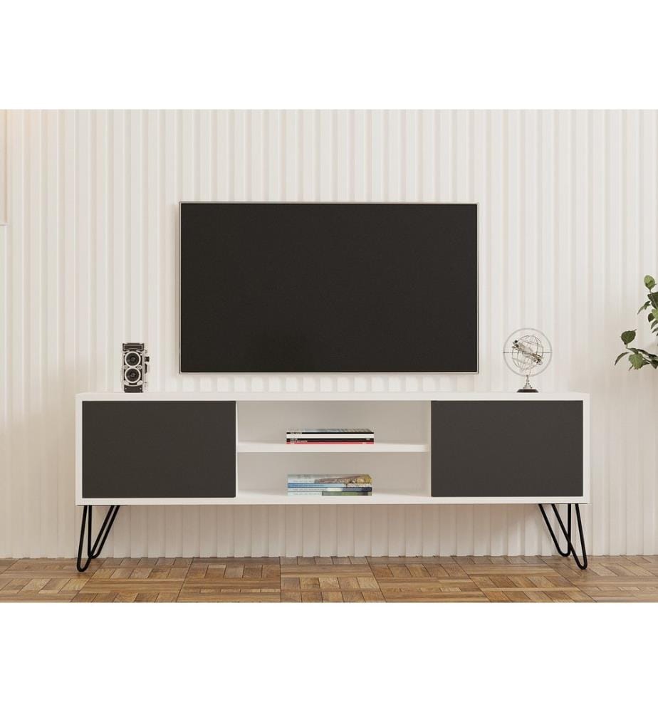 TV Stand, WhiteAnthracite, Melamine Coated Particle Board