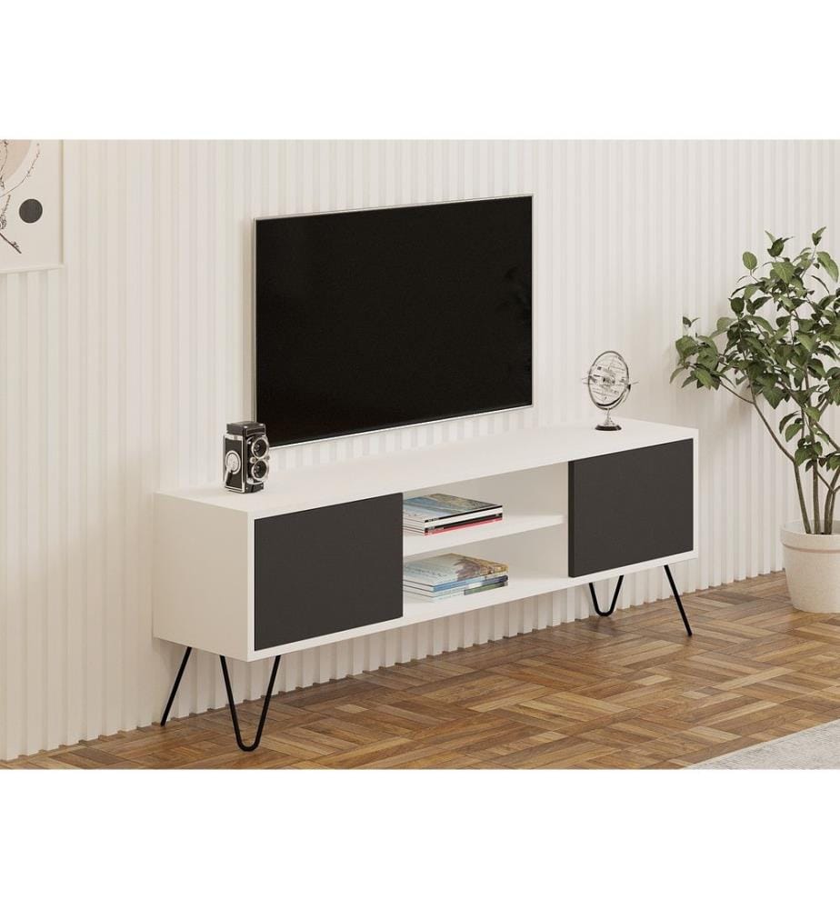 TV Stand, WhiteAnthracite, Melamine Coated Particle Board