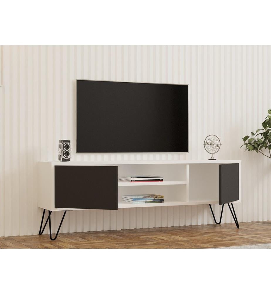TV Stand, WhiteAnthracite, Melamine Coated Particle Board