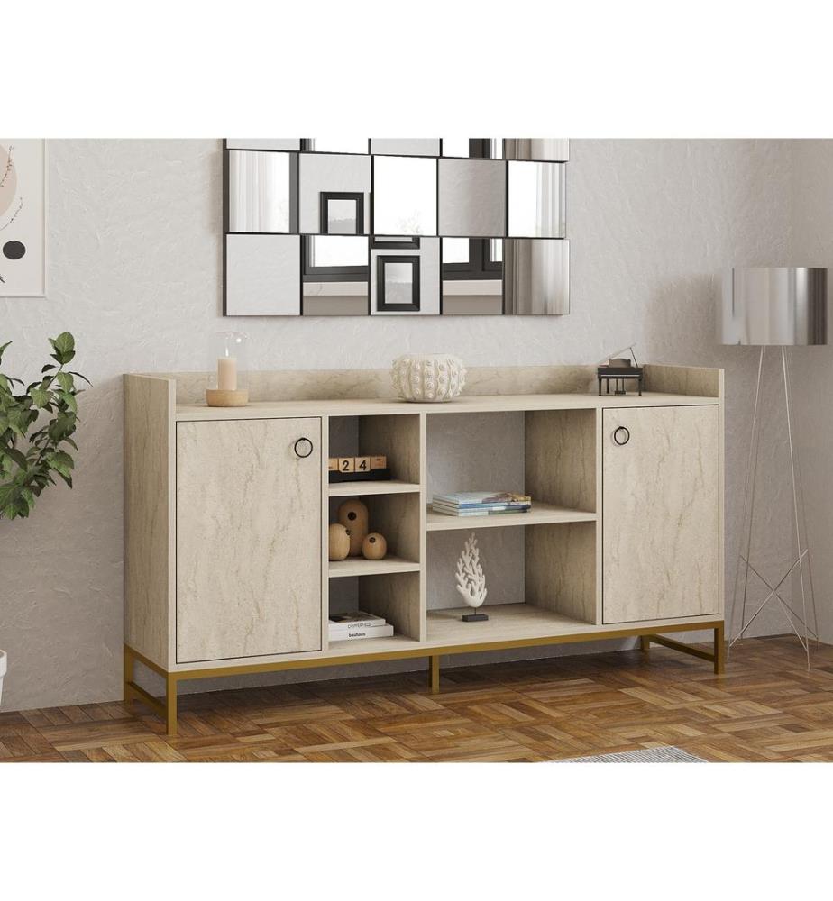 Console, travertin, 100 % PANNEAUX DE PARTICULES ENDUITS DE MÉLAMINE, pieds en métal